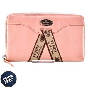 FENDI Pink Serelia Continental Long Leather/Canvas Round Full Zip Wallet 🩷🤎